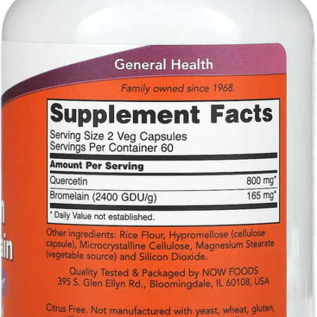 Quercetina 800mg Now Foods Bromelaína 120veg Cap 3un - Imagem 4