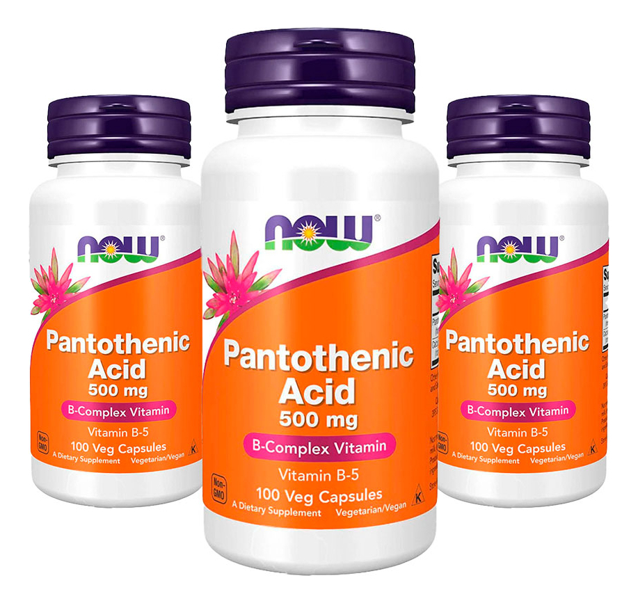 Ácido Pantotênico 500mg Now Foods Complexo B 100cap 3un