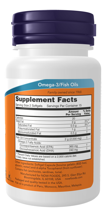 Ômega-3 1000mg 100 Cápsulas Softgels 180 Epa / 120 Dha Now Foods - Imagem 3