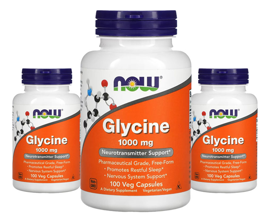 Glicina 1000mg Now Foods Glycine 100 Veg Caps 3un