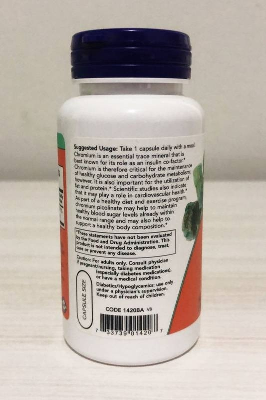 Picolinato De Cromo 200mcg 100 Capsulas Chromium - Now Foods Sabor Sem Sabor - Imagem 5