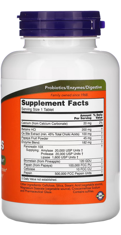 Super Enzimas Digestivas Now Foods 180 Tablets Sabor Sem Sabor - Imagem 2