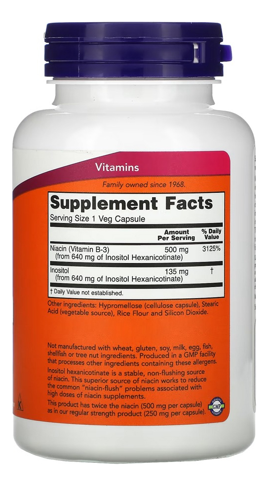 Niacina 500 Mg Força Dupla Now Foods 90 Veg Caps - Imagem 2