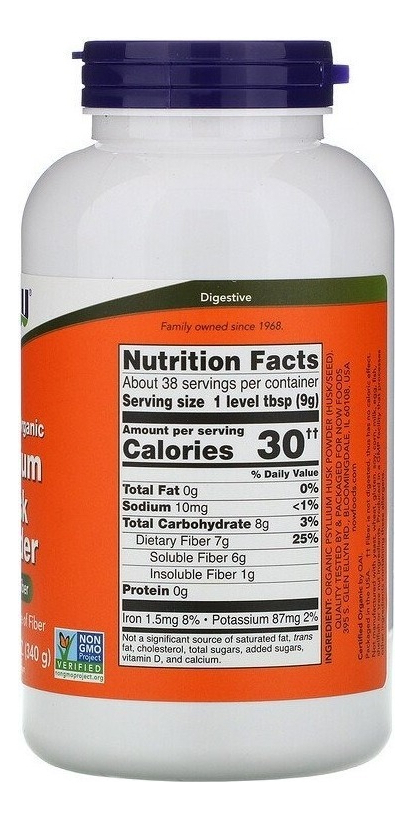 Now Foods, Cascas De Psyllium 100% Orgânicas, Sabor Em Pó Sem Sabor - Imagem 2