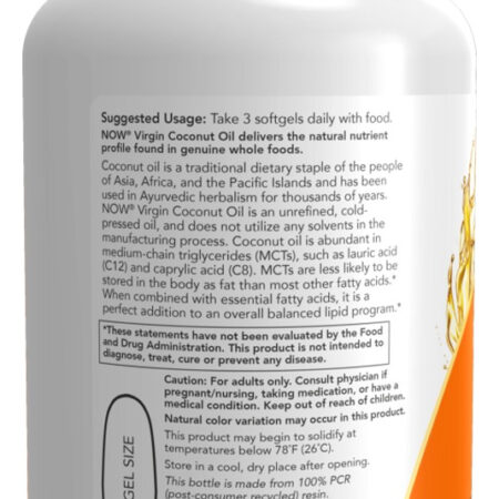 Óleo De Coco Virgem 1000mg Now Foods 120 Soft Importado - Imagem 3