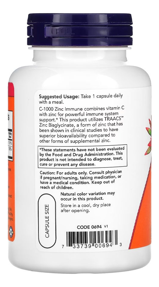 Vitamina C-1000 Zinco Immune Now Foods 90 Cáps Importado - Imagem 2