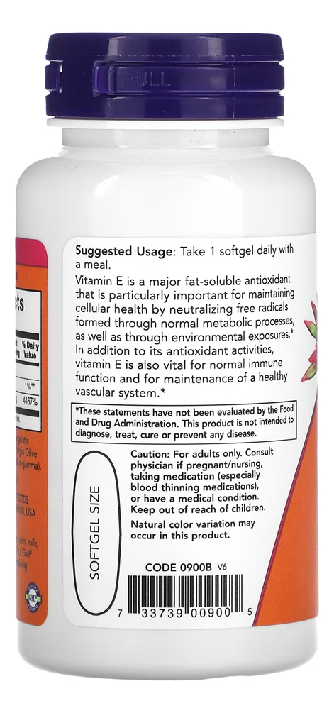 Vitamina E-1000 670mg Now Foods 50 Softgels Importado - Imagem 3