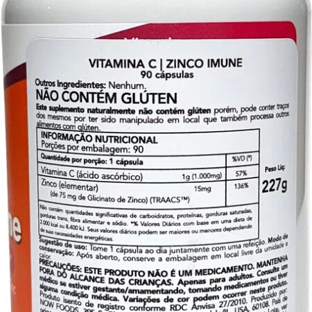 Vitamina C 1000 Zinco Imune 90 Cáps Now Foods 1000mg S/sabor - Imagem 4