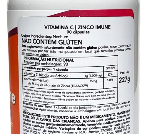 Vitamina C 1000 Zinco Imune 90 Cáps Now Foods 1000mg S/sabor - Imagem 4