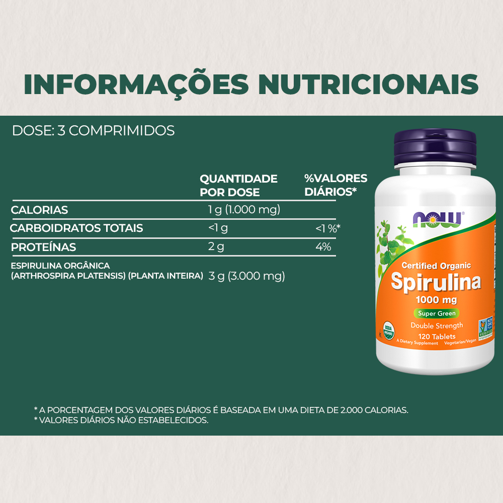 Spirulina 1000 Dupla Força Now Foods 120 Tabls Importado - Imagem 4