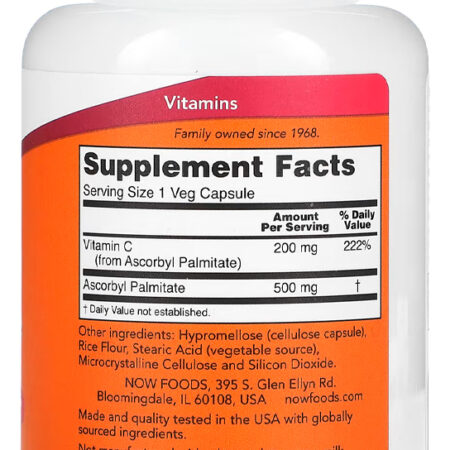 Palmitato Ascorbila 500mg Now Foods 100 Caps Importado - Imagem 3