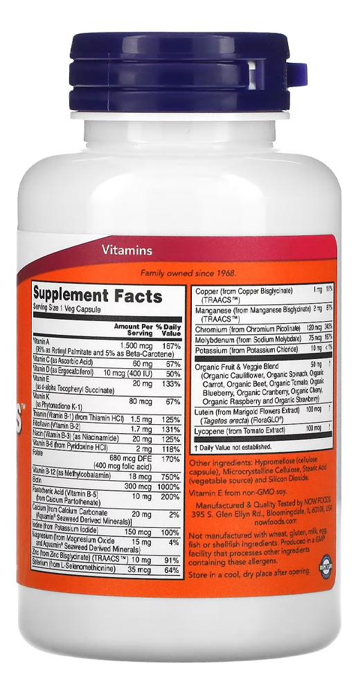 Multivitamínico Daily Vits Now Foods 120 Cáps Importado - Imagem 3