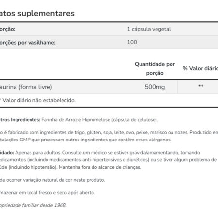 Taurina Taurine Now Foods 500mg 100 Caps + Porta Cápsulas - Imagem 4