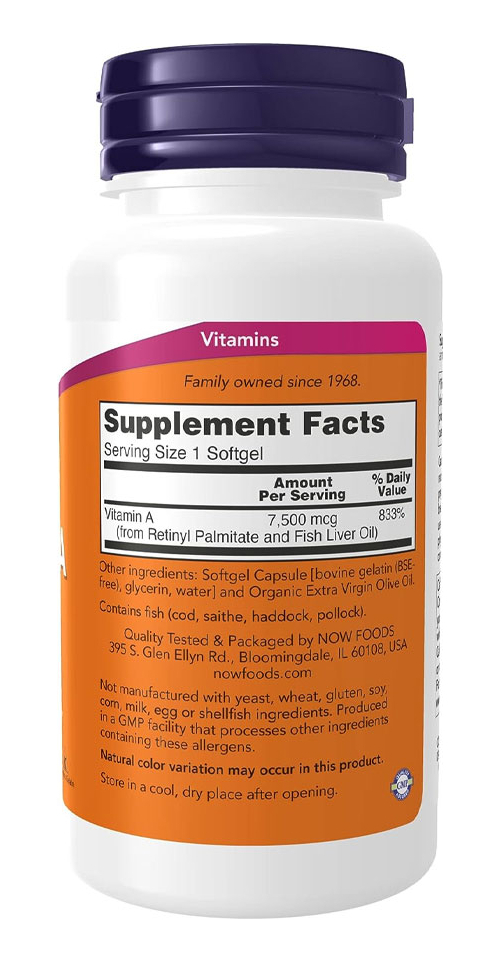 Vitamina A 25.000ui Now Foods Vitamin A 250softgles 5un - Imagem 4