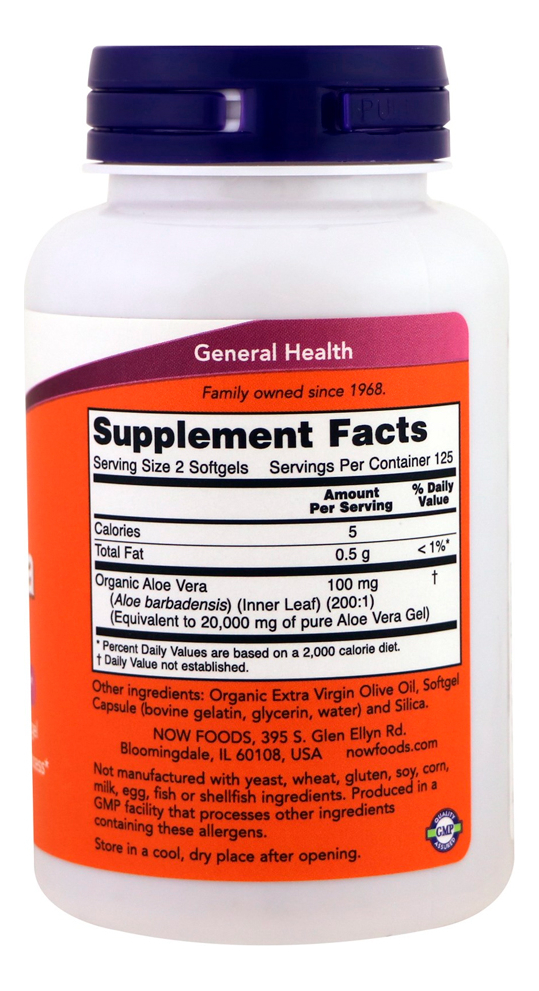 Aloe Vera 100mg Now Foods 250 Softgels Importado 3un - Imagem 3