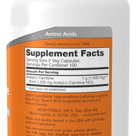 Acetil L-carnitina 500mg Now Foods 200veg Caps Importado 4un - Imagem 3