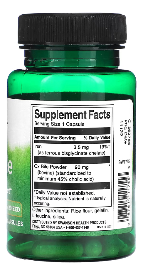 Bile De Boi Ox Bile 90mg Swanson Padronizado 60 Cápsulas 2un - Imagem 4