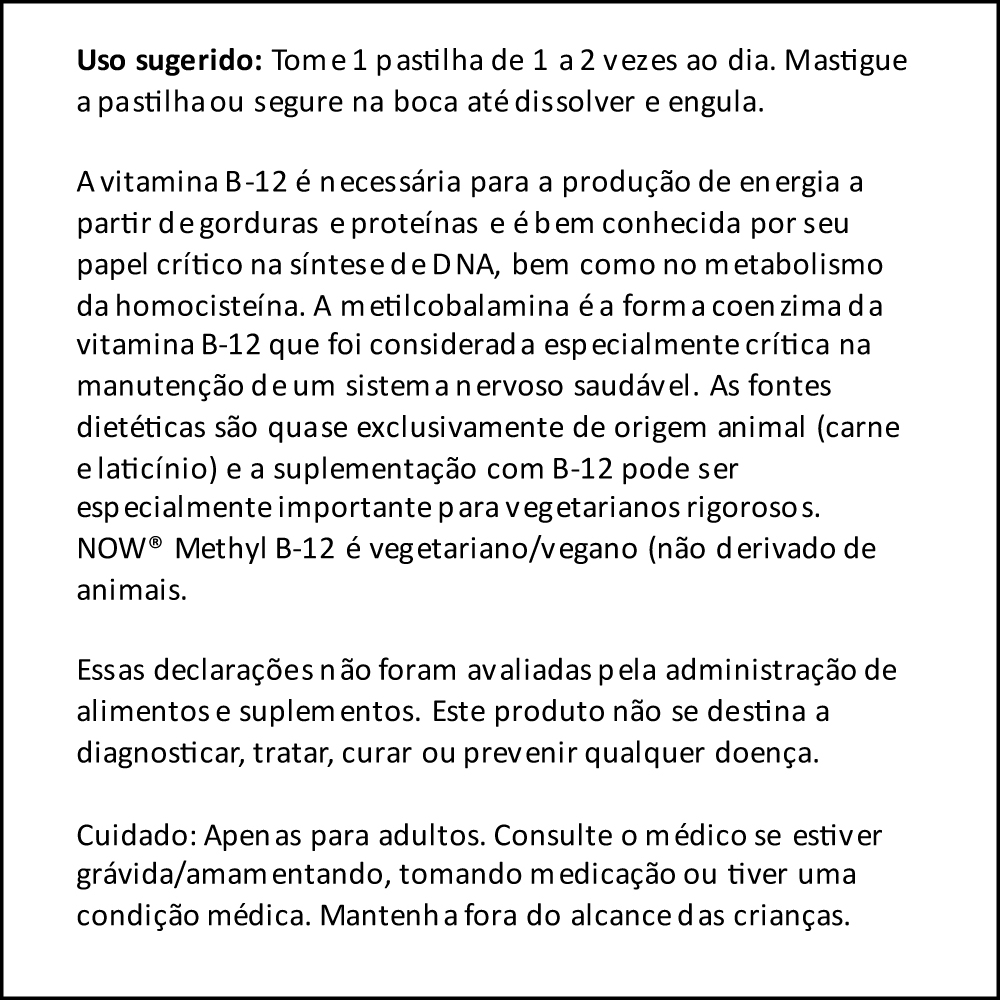 Vitamina B-12 1mg Com Metilcobalamina Now 100pastilhas - Imagem 5