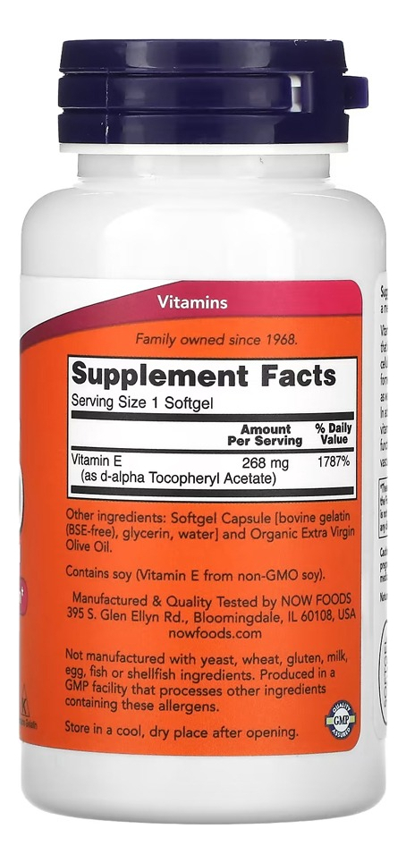 Vitamina E-400 268mg 100 Softgels Importado 2un Now Foods - Imagem 3