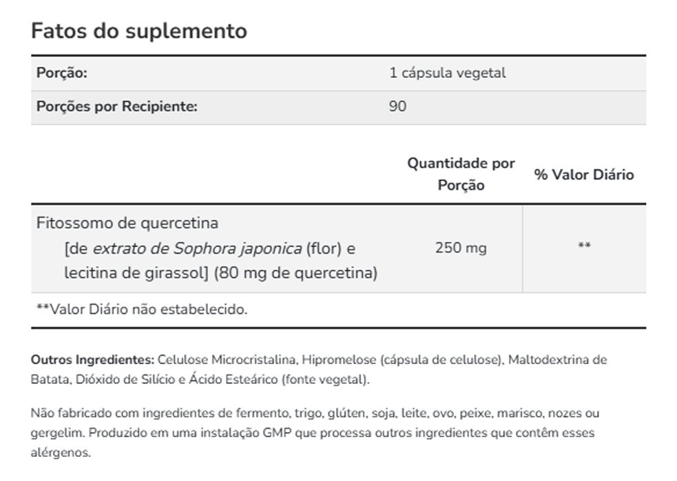Fitossoma Quercetina 250mg Now Foods 90 Cáps Importado - Imagem 4