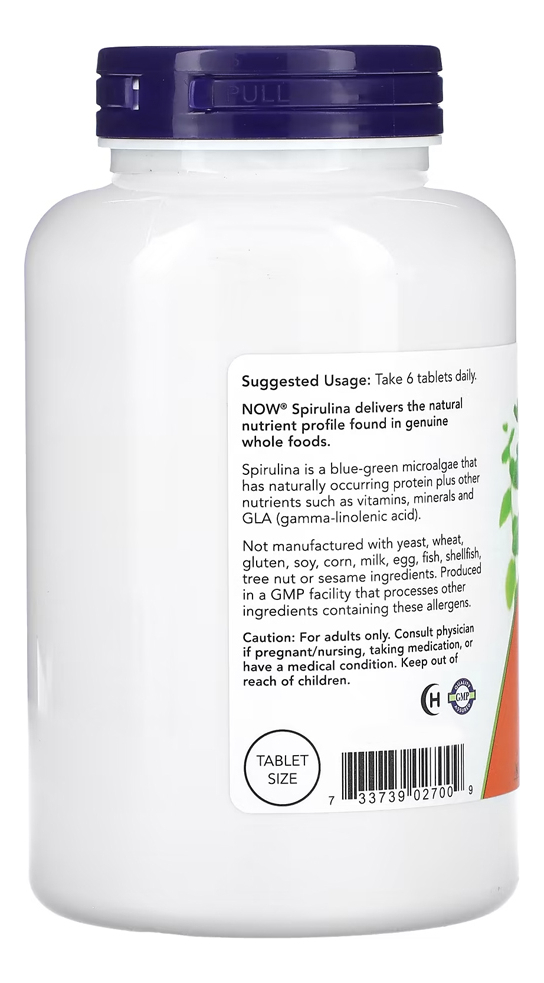 Spirulina Orgânica 500mg Now Foods 500 Tab + Porta Cápsulas - Imagem 3