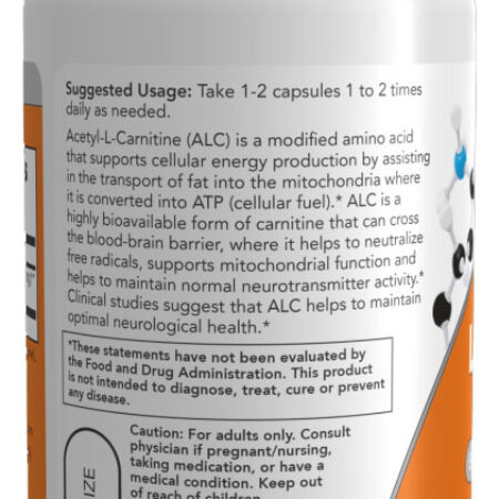 Acetil L-carnitina 500mg Now Foods 50veg Caps Importado - Imagem 3