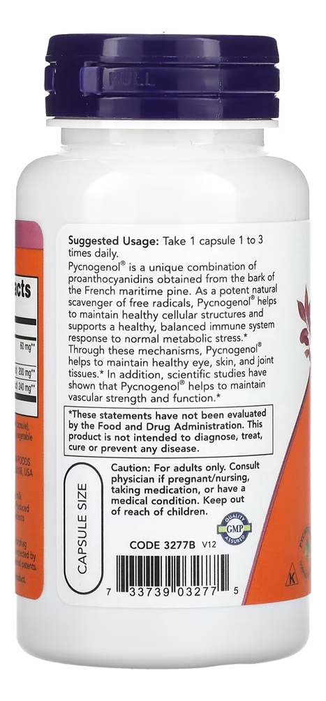 Pycnogenol 60mg Now Foods 50 Veg Caps Importado 3un - Imagem 4