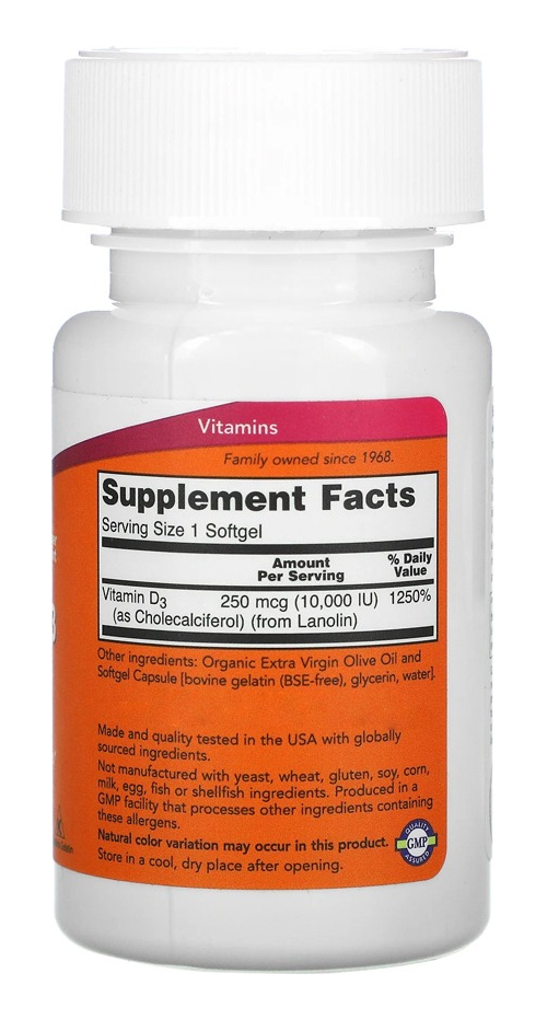 Now Foods Vitamina D3 250mcg Alta Potência 240 Softgels 4un - Imagem 5