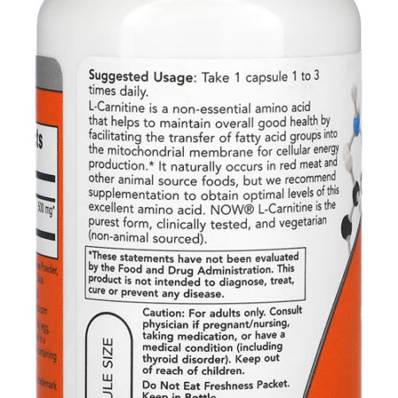 L Carnitina Now Foods 500mg 60veg Capsulas 5un - Imagem 5