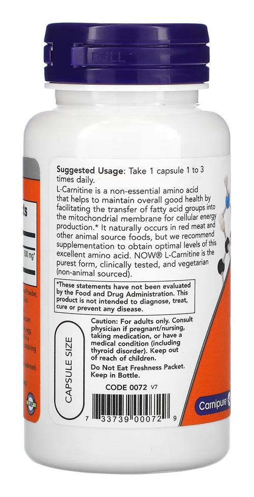 L Carnitina Now Foods 500mg 60veg Capsulas 5un - Imagem 5
