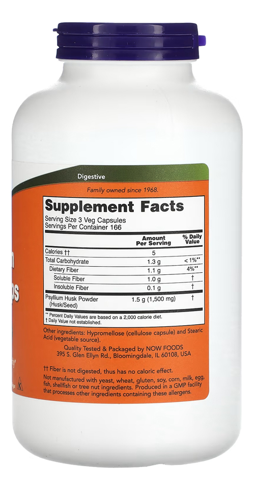 Fibra De Psyllium 500mg Now Foods 500 Cáps + Porta Cápsulas - Imagem 2