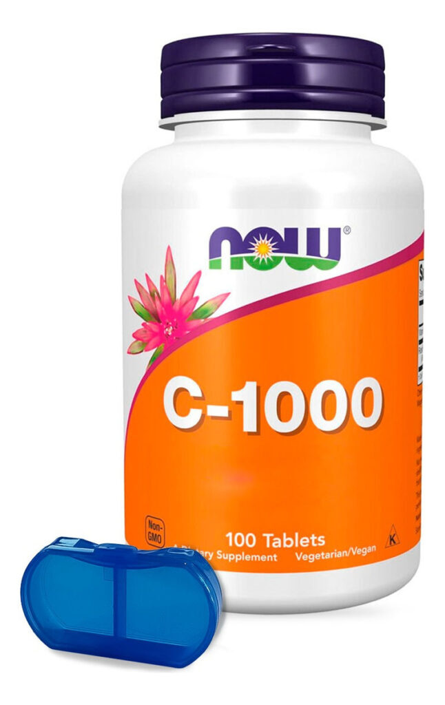 Vitamina C E Rosa Mosqueta Now Foods 100tab + Porta Cápsulas