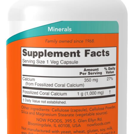 Coral Cálcio 1000mg Now Foods 100 Cáps + Porta Cápsulas - Imagem 2
