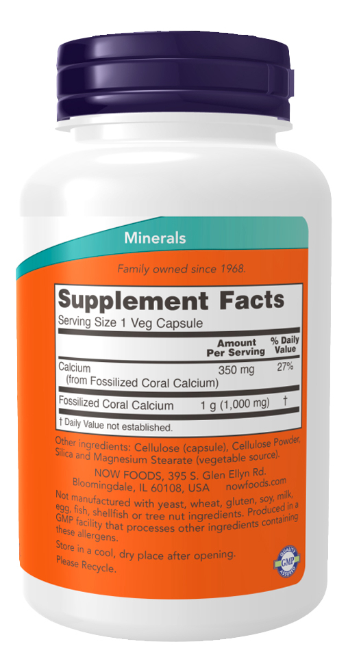 Coral Cálcio 1000mg Now Foods 100 Cáps + Porta Cápsulas - Imagem 2