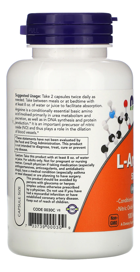L-arginina 500mg Now Foods 100 Caps + Porta Cápsulas - Imagem 3