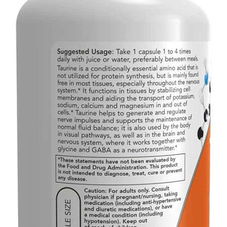 Taurina Taurine Now Foods 500mg 100veg Capsulas Importado - Imagem 3