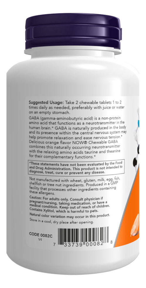 Gaba 250mg Now Foods 90 Chewables Mastigáveis Importado 5un - Imagem 2