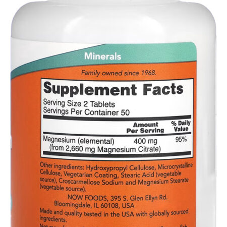 Citrato De Magnésio 200mg Now Foods 100 Tablets Sabor Sem Sabor - Imagem 2