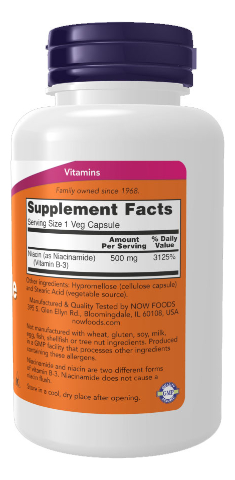Niacinamida Vit B-3 500mg Now Foods 100 Veg Cáps +porta Cáps - Imagem 2