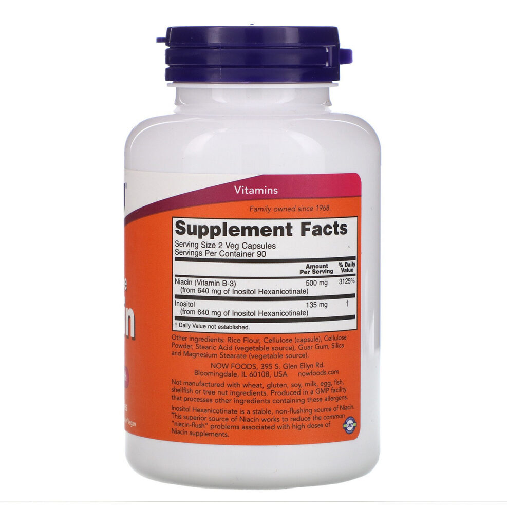 Niacina 250 Mg Sem Rubor 180 Cápsulas Now Foods - Imp Eua Sabor Without Flavor