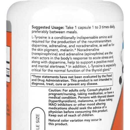 L Tirosina Tyrosine 750mg Força Extra 90cps Now Foods - Imagem 2