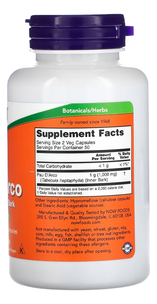 Pau D'arco 500mg Now Foods 100 Cáps Importado - Imagem 3