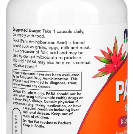Paba 500mg Now Foods 100 Cápsulas Importado - Imagem 2