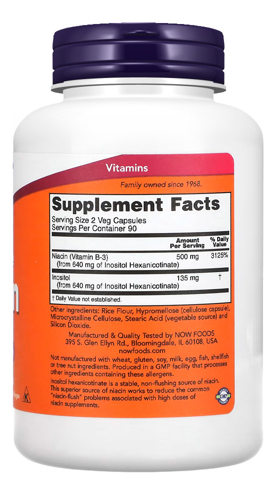 Niacina 250mg Now Foods Flush-free 180 Cápsula Importado - Imagem 2