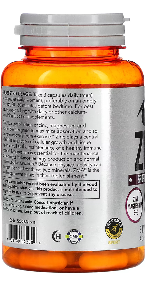 Zma Zinco Magnésio 800mg Now Foods 90caps Importado Eua/usa - Imagem 3