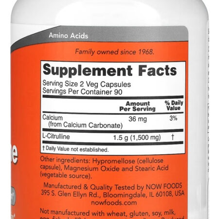 L-citrulina 750mg 180 Cápsulas Importado 2un Now Foods - Imagem 3