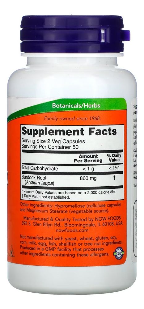Raiz De Bardana 430mg Now Foods 100 Cáps Importado - Imagem 3