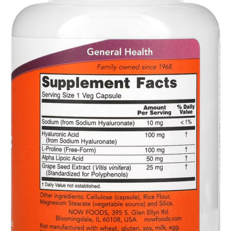 Ácido Hialurônico 100mg Now Foods 120 Cápsulas Importado 4un - Imagem 3