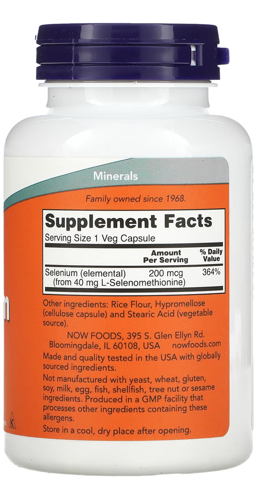Selênio 200mcg Now Foods Sem Fermento 180 Cáps Importado - Imagem 2