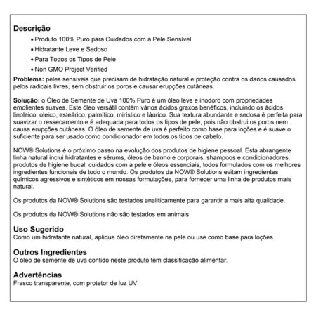 Óleo De Semente De Uva 473ml Now Foods Grapeseed Oil Puro - Imagem 3